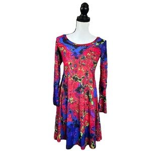 24/7 Comfort Bright Multicolor Splatter Dress Long Sleeve Stretch Casual Small